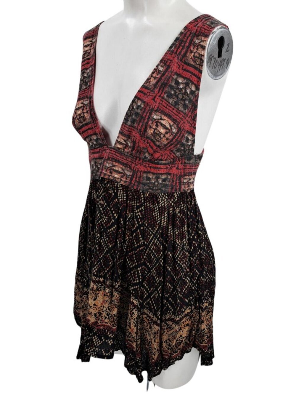 Free People Heat Wave Tunic Mini Dress Size S Aztec Geometric Lace Up Deep V